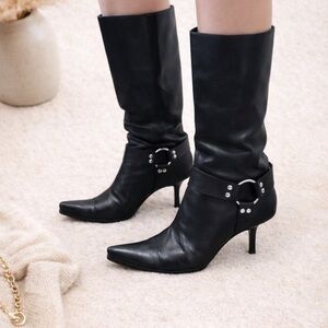 Sergio Rossi Vintage Black Leather Harness Boots - Stiletto Heel - Size 38